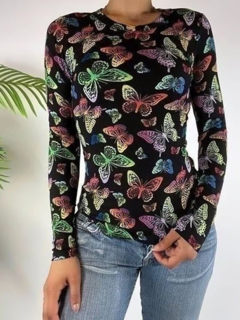 No Boundaries Rainbow Butterfly Indie Long Sleeve Top Size XL